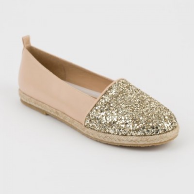 A-3032 Gold Glitter and Leather Espadrilles