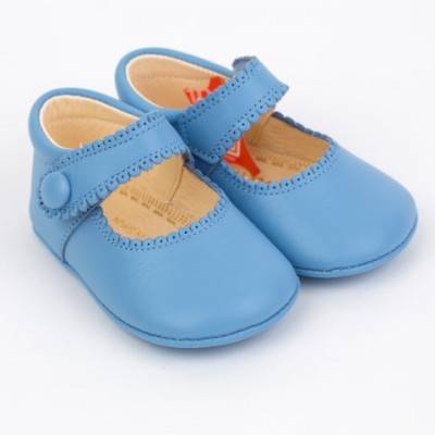 TI114 Blue Leather Mary Jane Pram Shoe