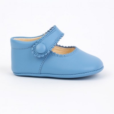 TI114 Blue Leather Mary Jane Pram Shoe