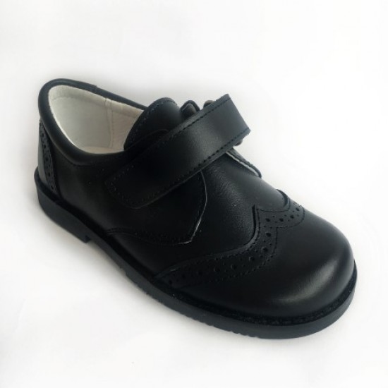 TI557 Navy Leather Velcro School Shoes